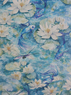 Sample Water Lily Wallpaper In Blue From The Belvoir Collection By Matthew Williamson