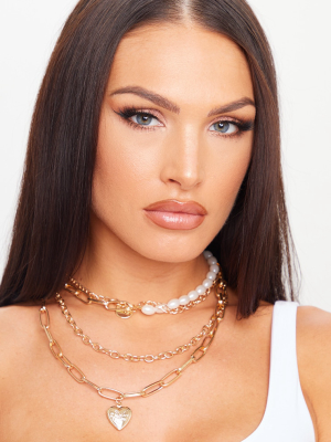 Gold Assorted Chain Pearl Layering Necklace