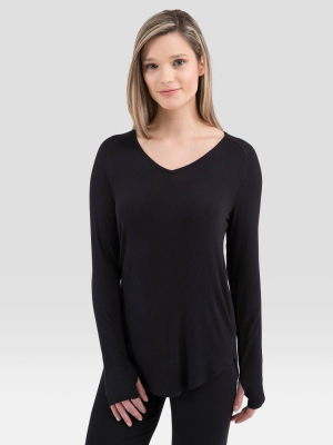 Wander By Hottotties Women's Lightweight Ribbed Thermal V-neck Top