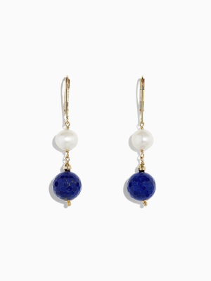 Effy 14k Yellow Gold Lapis Lazuli & Cultured Fresh Water Pearl Drop Earrings, 1.50 Tcw