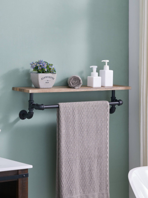 31.5" X 8.1" Industrial Iron Pipe Towel Rack With Shelf Distressed Wood - Danya B.