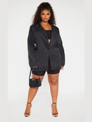 Plus Black Super Oversized Woven Blazer