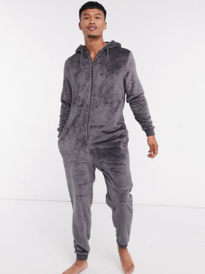 Asos Design Lounge Onesie In Charcoal Fleece