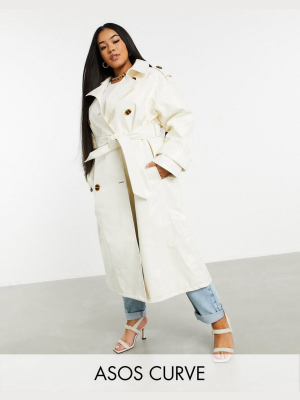 Asos Design Curve Croc Vinyl Trench Coat In White