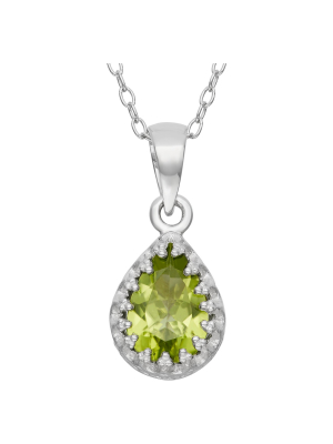 Pear-cut Peridot Crown Pendant In Sterling Silver