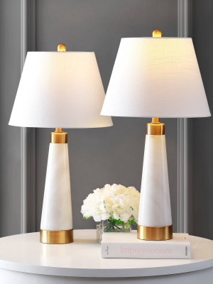 26.5" Marble And Iron Travis Modern Column Led Table Lamp (includes Energy Efficient Light Bulb) White And Gold - Jonathan Y