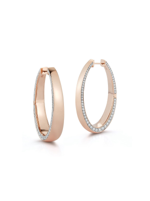 Lytton 18k Rose Gold Long Hoop With Diamond Edge Earring