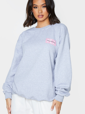 Prettylittlething Grey Overlay Printed Sweatshirt