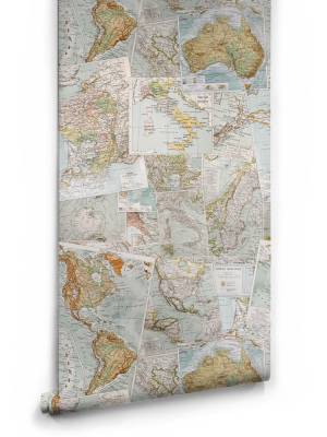 Vintage French Maps Boutique Faux Wallpaper Design By Milton & King