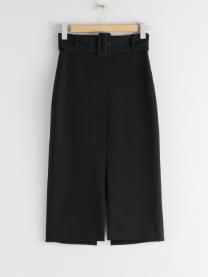 Belted Midi Pencil Skirt