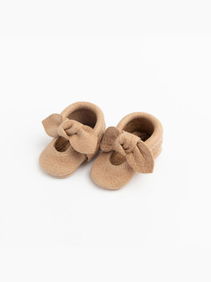 Newborn Weathered Brown Knotted Bow Mocc