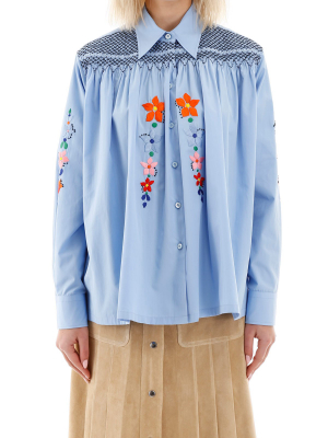 Prada Floral Embroidered Smock Shirt