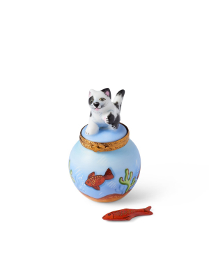 Cat On Aquarium Bowl With Removable Red Fish