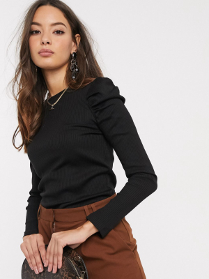 Vero Moda Top With Puff Sleeves In Black