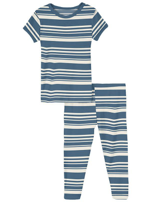 Kickee Pants Print Short Sleeve Pajama Set - Fishing Stripe