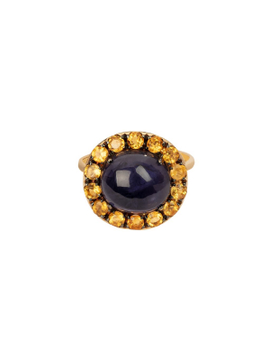 Oval Cabochon Ring - Iolite & Citrine