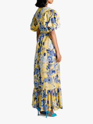 Cornflower Puff-sleeve Maxi Dress