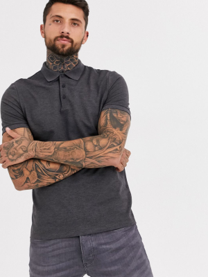 Asos Design Pique Polo In Charcoal Marl