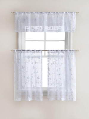 Goodgram Floral Embroidered Sheer Kitchen Curtain Tier & Valance Set