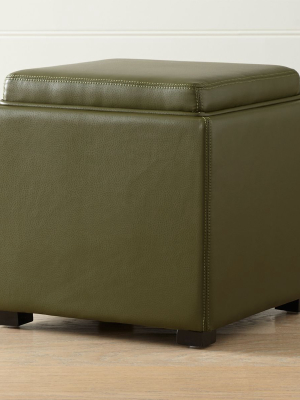 Stow Olive Green 17" Leather Storage Ottoman