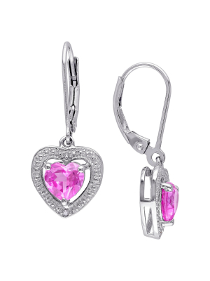 2 Ct. T.w. Heart Shaped Pink Sapphire And .01 Ct. T.w. Diamond Leverback Earrings In Sterling Silver (i3)