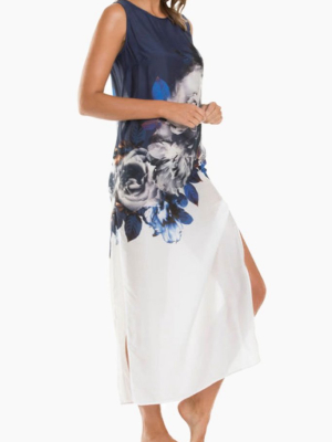 Tank Sleeveless Maxi Dress - Ink Blue & White Floral Print