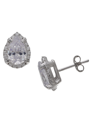 Women's Stud Earrings With Pear-cut Clear Cubic Zirconia In Sterling Silver - Clear/gray (11mm)