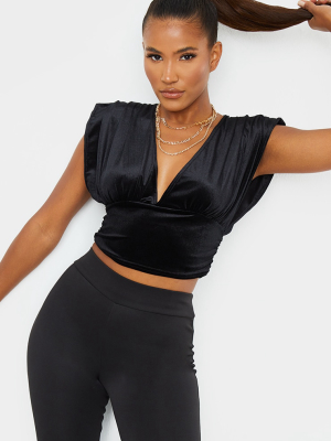 Black Velvet Draped Plunge Crop Top