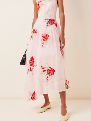 Floral-embroidered Asymmetric Tulle Dress