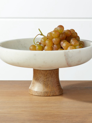 Wood And Marble Footed Fruit Bowl