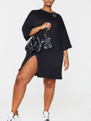 Plus Black Split Oversized Boyfriend T Shirt Dress