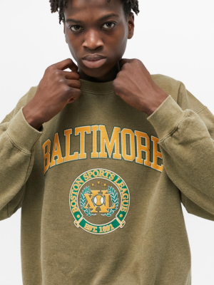 Uo Baltimore Olive Crew Neck Sweatshirt