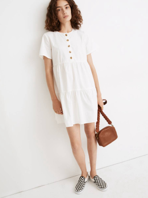 Button-front Short-sleeve Tiered Mini Dress