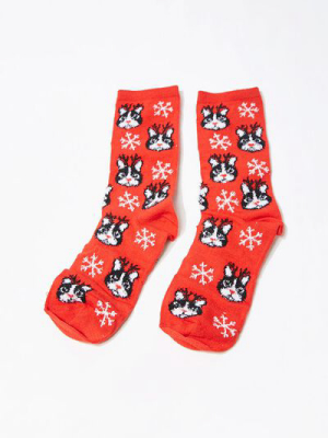 Girls Dog Print Crew Socks (kids)