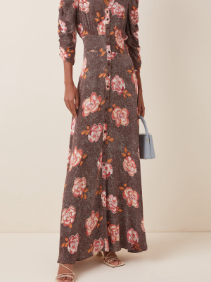 Spring Printed Crepe Maxi Dress