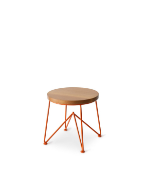 Quarter Sawn Oak Stool With Red Orange Base