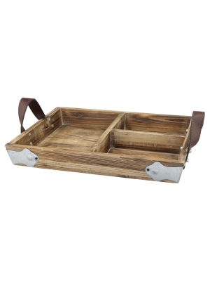 Wood Tray With Leather Handles 2" X 14" Brown - Ckk Home Décor
