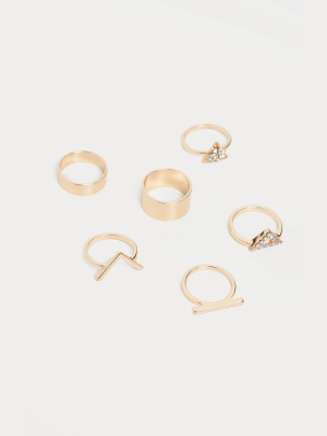 Gold V Shape Ad Diamante Ring Set