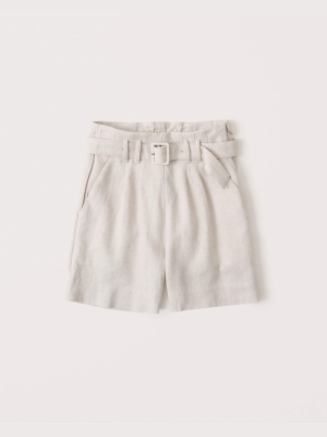 Belted Linen-blend Shorts