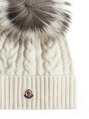 Moncler Logo Patch Pompom Beanie