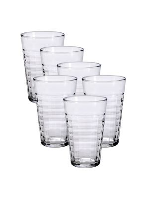 Duralex Prisme 17.5 Ounce Clear Tempered Glass Stacking Glassware Drinkware Tumbler Drinking Glasses, Set Of 6