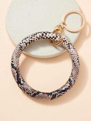 Gold Plated Snake Skin Print Leather Key Ring