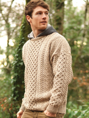 Unisex Traditional Aran Sweater In Light Brown