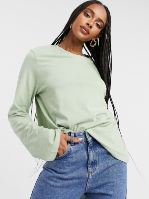 Weekday Carrie Organic Cotton Long Sleeve T-shirt In Green