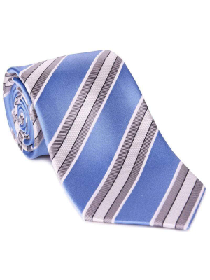 Light Blue Satin With Gray Bar Stripe Tie
