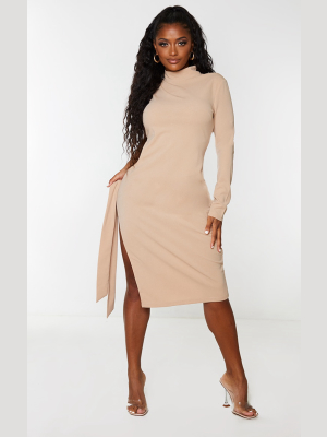 Shape Stone One Sleeve Cut Out Tie Side Midi Dress