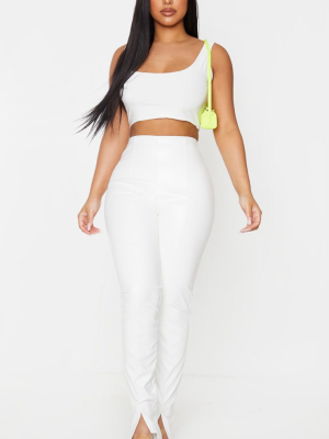 Petite Cream Pu Split Front Leggings