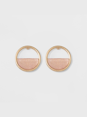 Open Button With Semi Precious Stone Inlay Earrings - Universal Thread™ Light Pink