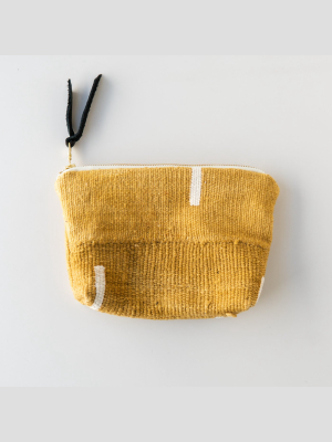 Small Mud Cloth Zip Pouch - Yellow W/ White Lines