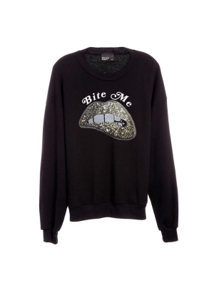 Bite Me [unisex Crewneck Sweatshirt W/ Gold Lip Patch]